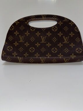 Brown Structured Clutch Cutout Top Handle Patterned Finish